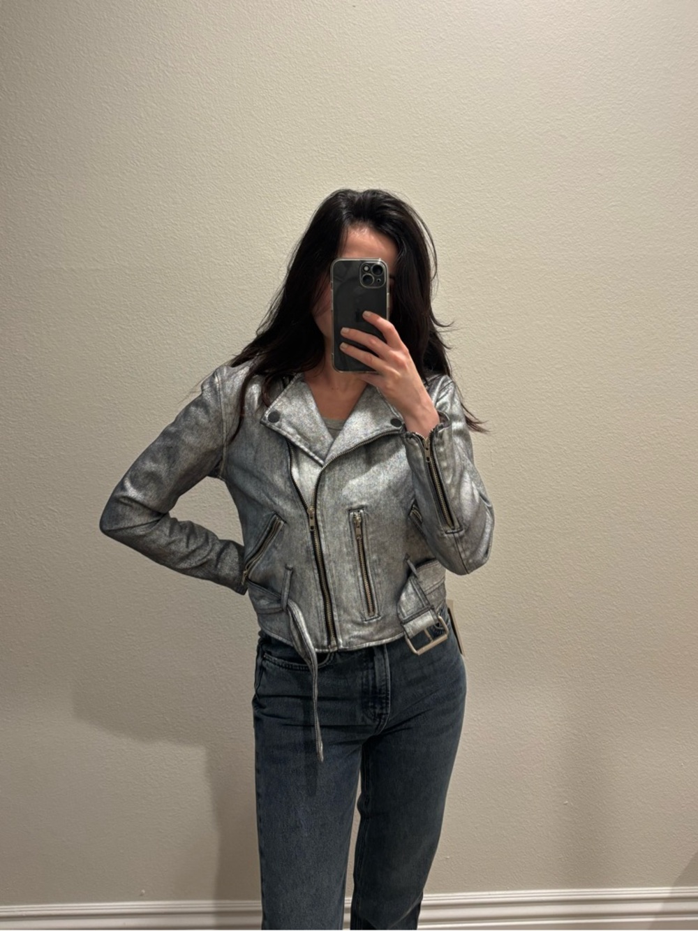 NWT Mother Denim Silver Moto Jacket